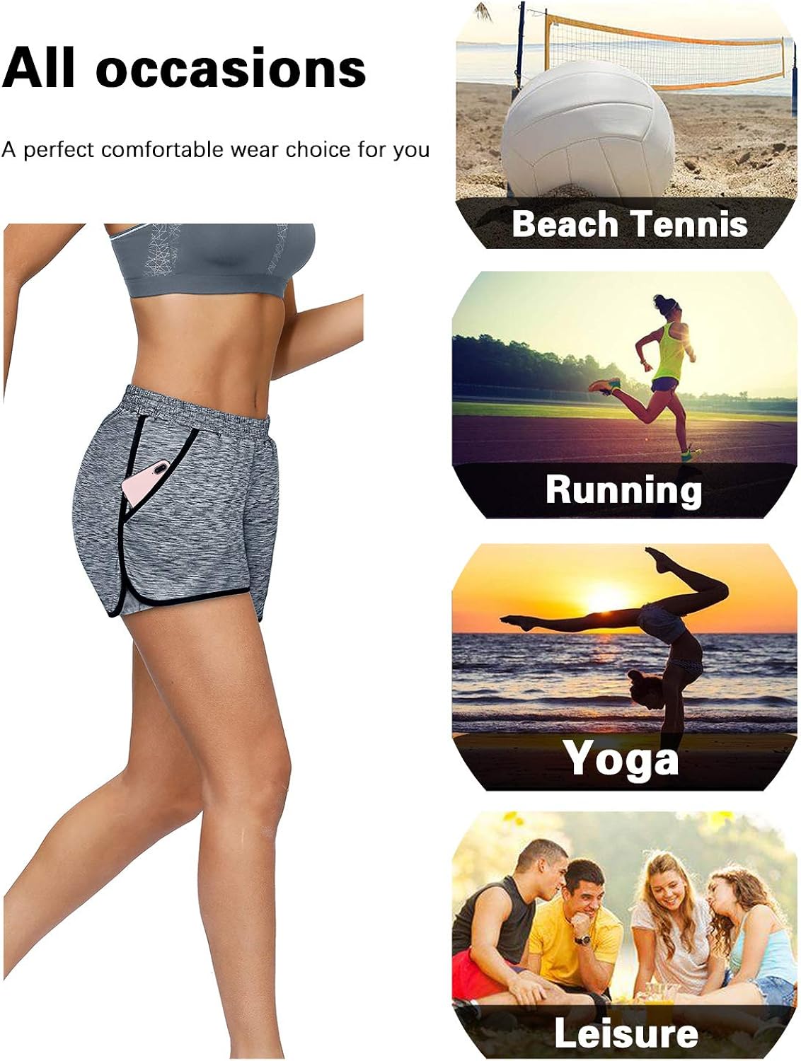 Blevonh Womens Cozy Banded Waist Running Fitness Workout Shorts with Pockets S-XXXL: Clothing