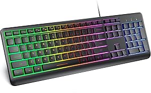 seenda Wired Backlit USB Keyboard, Low Profile Computer Keyboard with Stands, Waterproof Illuminated Keyboard Rainbow LED Backlight Keyboard Wired Gaming Keyboard