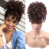 ENTRANCED STYLES Drawstring Ponytail with Bangs, Afro Puff Ponytail 2-33# | Afro Puff Ponytail Extensions, Short Curly Puff, Clip in Wrap Updo Hairpiece, Daily Wear, Party, Protective Hairstyles