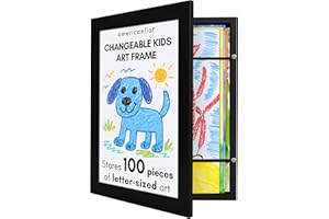 Americanflat 10x12.5 Kids Art Frame - Front Loading Picture Frames Hold 100 Artworks - Use as 8.5x11 Picture Frame with Mat - My Mini Masterpiece - Hanging Hardware and Built-in Easel Included - Black