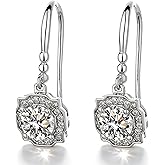 Vintage Moissanite Drop Dangle Earrings for Women, Hypoallergenic S925 Halo Earrings, Pierced Simulated Diamond Charm Earrings, Elegant Fine Jewelry Gifts for Anniversary Birthday Bride Wedding