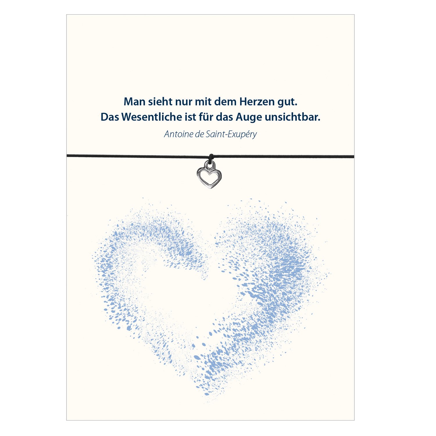 Glücksschmiedin Saying, Bracelet with Heart Pendant, Silver-Plated, Elastic Textile Band in and Loving Card: Man Sieht Nur mit dem Herzen Gut. Black