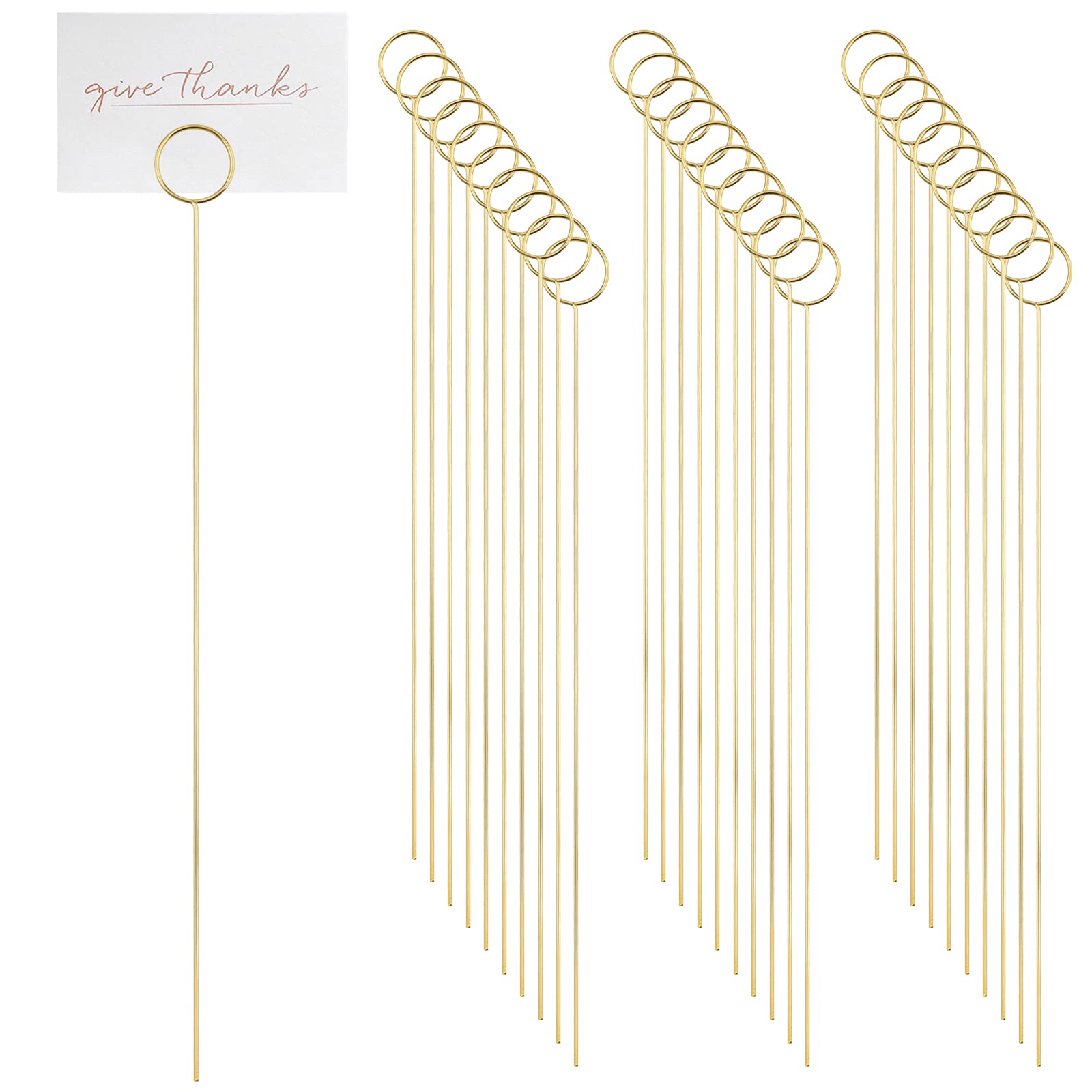 WANDIC 30Pcs Round Floral Place Card Holders, Metal Wire Floral Picks Clips Gold Round Craft Wire Clip Ring Loop Photo Clip Memo for Wedding Party Decoration