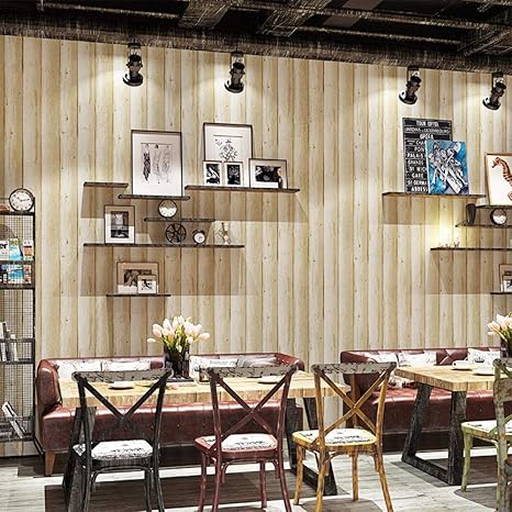 Amazon Co Jp レトロ模造木目防水壁紙3d背景の壁バーティーハウス衣料品店レストラン衣料品店オフィス寝室キッチン接着剤なし0 53 10mベージュ291 Diy Tools Garden