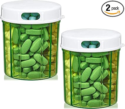 Amazon Com Round Pill Organizer Dispenser Pack Of 2 Pill Boxes With 4 Compartments For Medication Vitamins Supplements Bottle Daily Pill Case Reminder Box Health Personal Care
