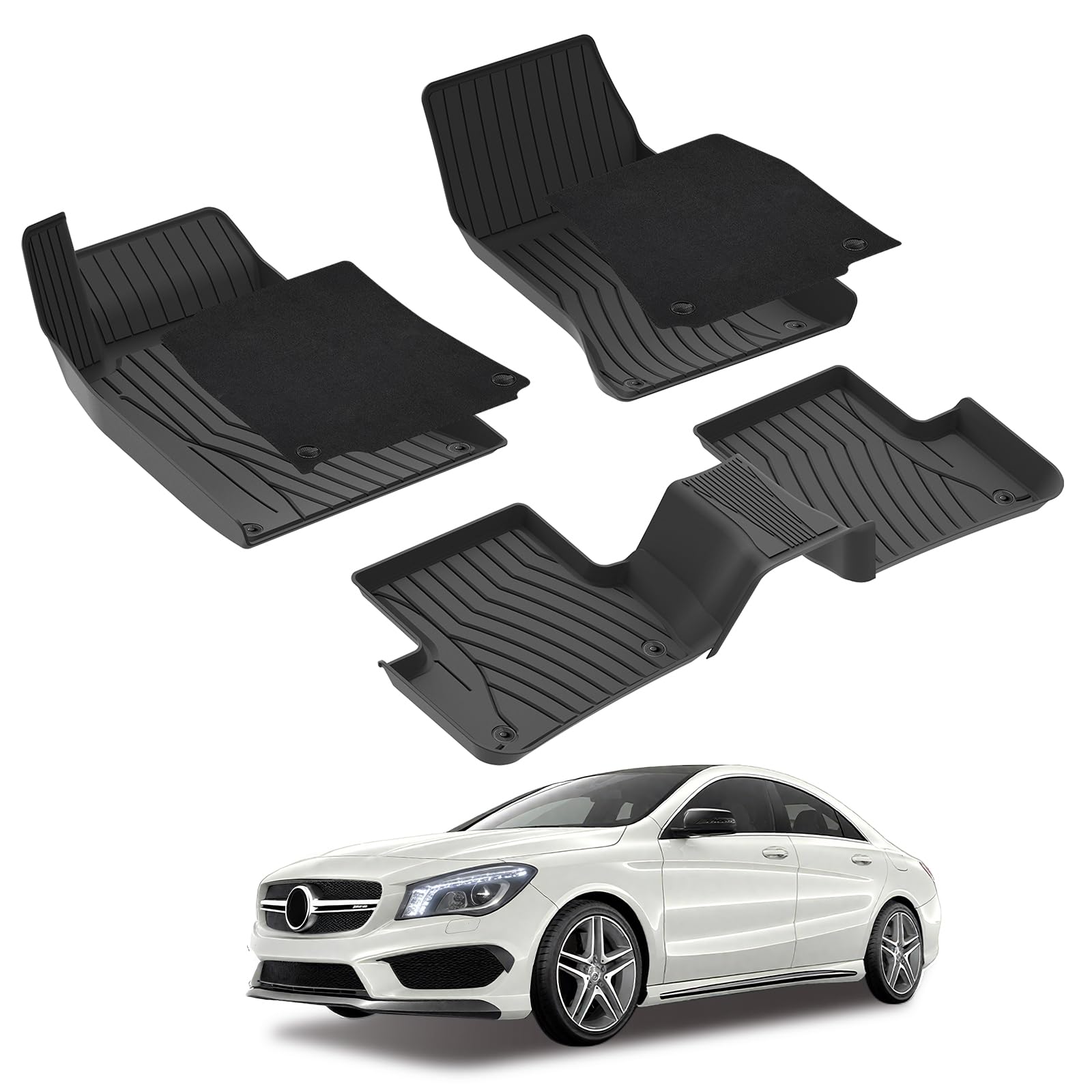 3W Floor Mats with Carpets for Benz CLA 2014-2019 & GLA 2015-2020, 250/45 AMG, TPE Floor Liner Thickened Carpet with Safety Locks and Driver Heel Pad for Benz CLA Cars Accessory Image 3W Floor Mats with Carpets for Benz CLA 2014-2019 & GLA 2015-2020, 250/45 AMG, TPE Floor Liner Thickened Carpet with Safety Locks and Driver Heel Pad for Benz CLA Cars Accessory Image