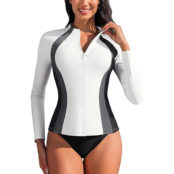 CRZ YOGA UPF 50+ Cropped Rash Guard Shirts for Women - Long Sleeve