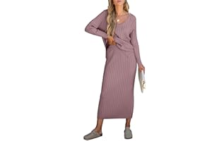 ANRABESS Women's 2 Piece Outfits Sweater Skirt Sets Casual Long Sleeve V Neck Ribbed Knit Tops Midi Dress 2025 Fall Fashion