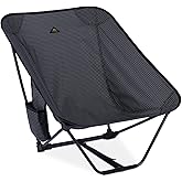 iClimb Low Ultralight Compact Camping Folding Chair with Side Pocket and Carry Bag (Black Grid)