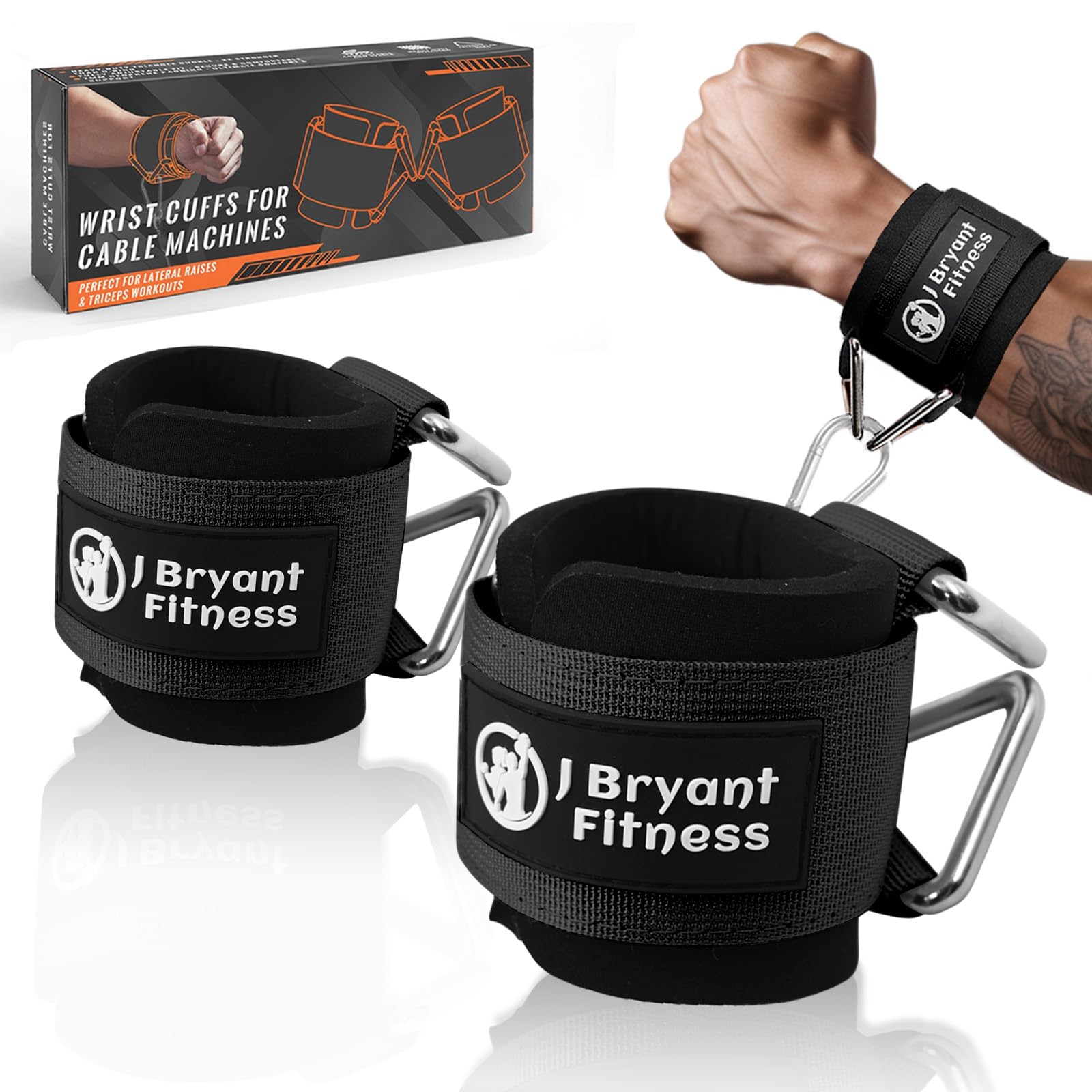J Bryant Neoprene Padded Wrist Cuffs Gym Adjustable Straps System with Triangular Metal Rings for Cable Machines, Resistance Bands & Strength Training — image 1