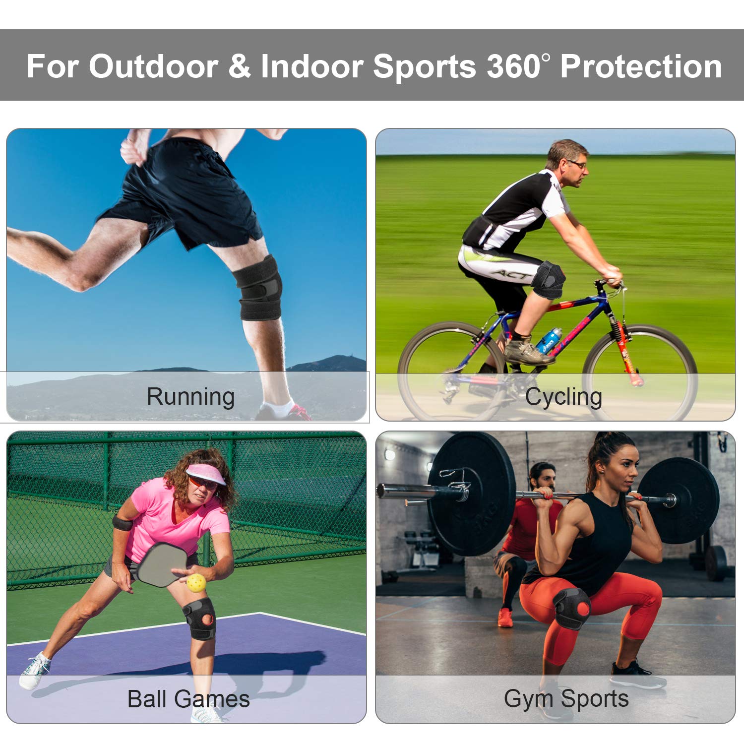 Knee Brace for Women & Men, Knee Support for ACL, LCL, MCL Relief, Pain & Injury Recovery in Running Cycling Volleyball Gym Workout Sport with Adjustable Straps (2 Packs)