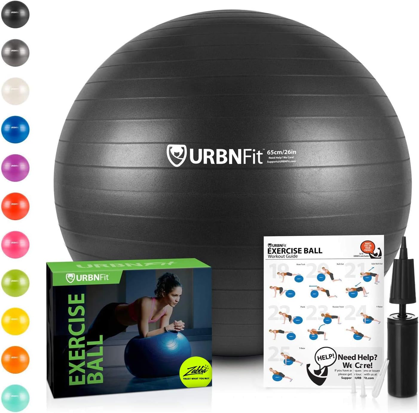 URBNFit Exercise Ball (Multiple Sizes) for Fitness, Stability, Balance & Yoga Ball - Workout Guide & Quick Pump Included - Anti Burst Professional Quality Design