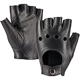 MGGMOKAY Mens Fingerless Leather Driving Gloves Half Finger Motorcycle Sheepskin Unlined Gloves Punk