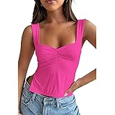 GTETKDE Women's Sexy Sleeveless Skinny Crop Tank Tops Strappy Slits Pleated Bustier Sweetheart Neck Backless Y2K Cropped Cami