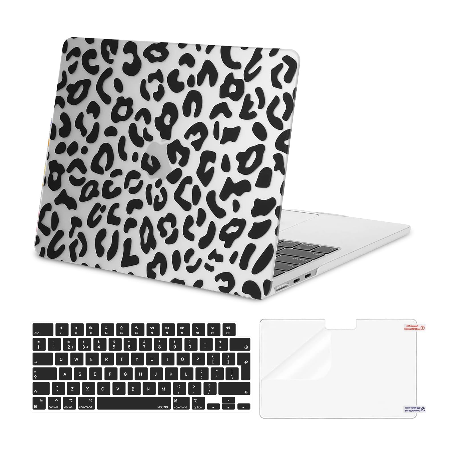 MOSISO Compatible with MacBook Air 13 inch Case M5 M4 M3 M2 2026-2022 A3449 A3240 A3113 A2681 13.6-inch Liquid Retina Display, Leopard Grain Hard Shell Case&Keyboard Cover&ScreenFilm, Transparent