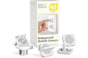 4OUR KIDDIES Baby Proofing Outlet Covers(45 Pack), Baby Proof Plug Covers with Hidden Pull Handle for Child Safety, Electric Socket Covers, Plug Protectors to Prevent Power Shock(Grey)