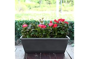 LEASOTE Window Planter Box,17 Inches Large Capacity Rectangular Vegetable Planter Box with Trays and Drainage Hole,Windowsill Planter Flower Pots for Balcony, Patio, Garden Black