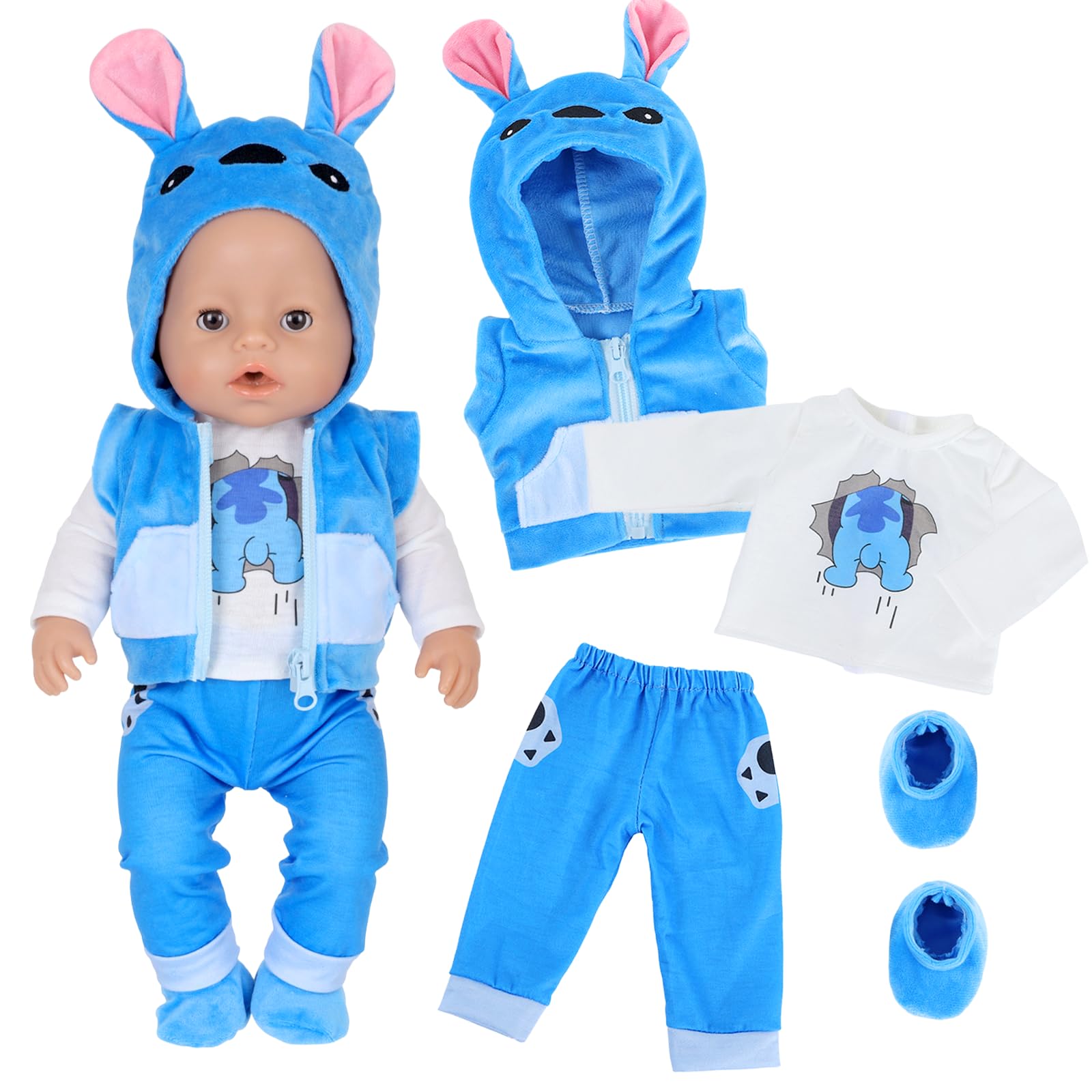 4 Pcs Baby Doll Clothes for 14-18Inch Baby Doll, Alien Dog Doll Outfits with Jacket Waistcoat Trousers Socks, Doll Clothes Compatible with New Born Baby 35-43 cm Dolls Gifts for Kids