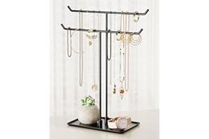 Bussdis Necklace Stand: Black Metal Necklace Organizer for Home Decor