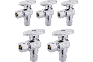 Niikappu 5 Pack 1/2" Pex Expansion x 3/8" OD Compression Angle Stop Valve, 1/4 Turn Pex A Angle Valves, Premium Shut Off Valv