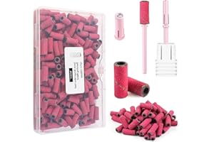 heemeei Small Sanding Bands for Nail Drill, 100Pcs Mini Sanding Bands 180 Medium Grits with Upgrade Design 3.1mm Mandrel Bits for Acrylic Nails Gel Manicures and Pedicure (Pink)