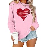 QAUN Valentines Sweatshirt Women: Love Chenille Pach Sweatshirts Valentines Shirt Love Heart Pullover Tops