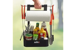 Mr. Bar-B-Q Collapsible BBQ Grilling Caddy w/Extended Hook, Store All Grilling Accesories in One Place, BBQ Caddy for Outdoor Barbecue, Camping Trip, Roller Towel Holder, Kitchen Storage Organizer