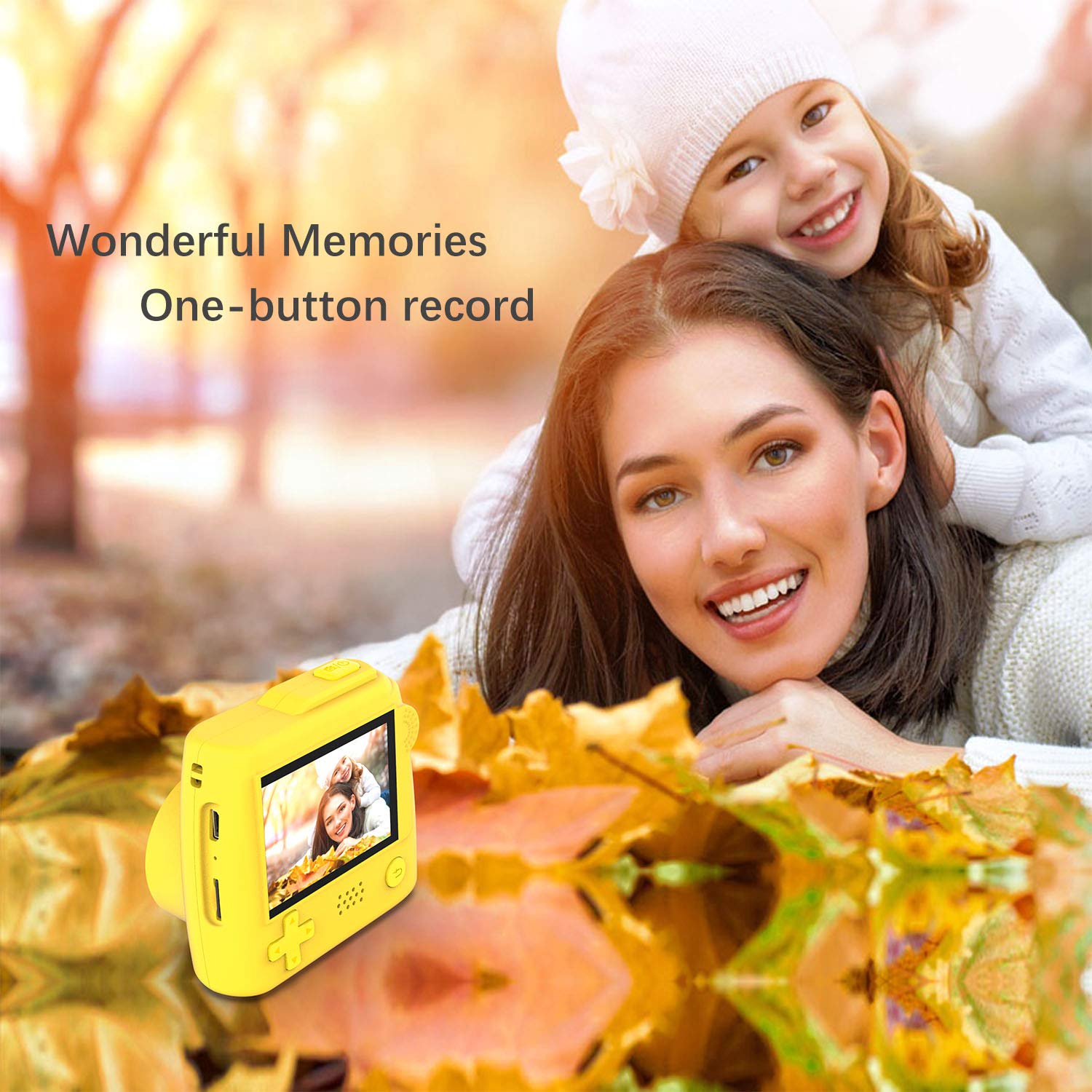 Winnovo Macchina Fotografica per Bambini P10 2 Pollici Digitale Portatile Fotocamera for Kids Girls, Mini Videocamera 5MP /con Scheda SD da 32GB (Giallo)