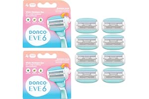 DORCO eve Pack of 6 Razors for Women for Extra Close Shaving, (No Handle, 8 Pcs Razor Blade Refills), Double 3 Curved Blades with Bend-in-the-middle Razor Head, Razors for Shaving