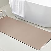 Ultra Thin Bath Mat, Upgrade Backing Non Slip Thin Bath Mats Fit Under Door, Quick Dry Ultra Absorbent Bathroom Rugs, Machine Washable Bath Rugs for Bathroom, Bathtub & Kitchen, Taupe/Solid/48"x20"