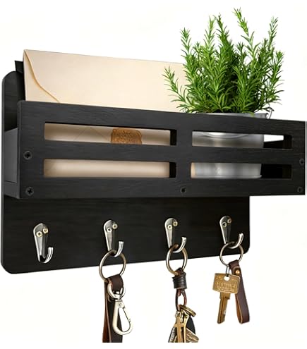 Colgador De Llaves De Pared Con 6 Ganchos Y Estante - Hierro Y Madera, 35x10x5 Cm, Fácil Instalación, Para Entrada, Pasillo O Cocina