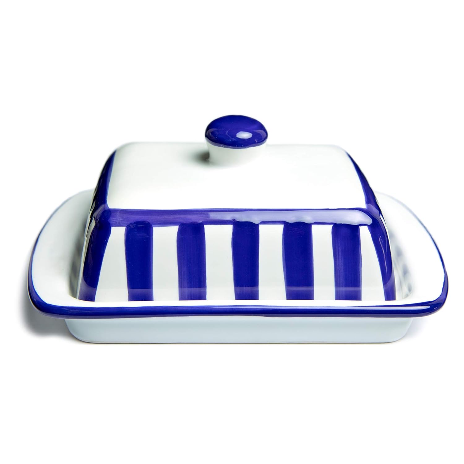 City to Cottage Navy Blue Striped Handmade Hand Painted Ceramic Covered
