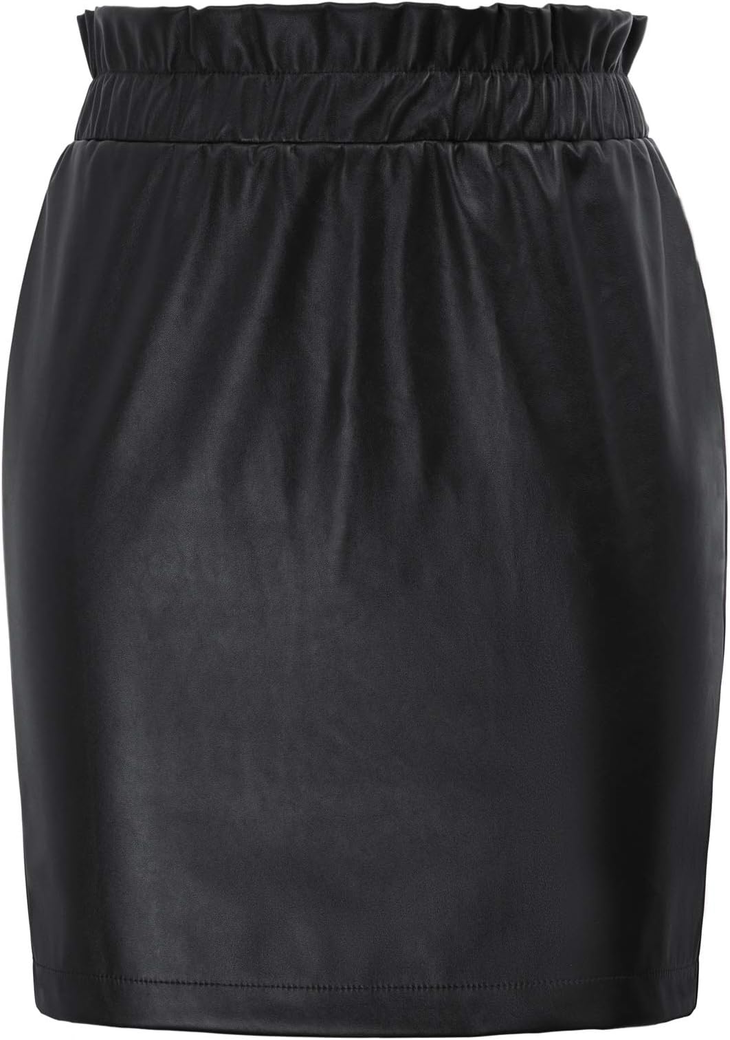 Kate Kasin Women's Ruffle Solid Elastic Waist Faux Leather PU Pencil Skirt