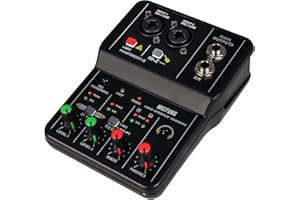 MICFUNS Mini 2 channel audio DJ mixer console interface with 48V phantom power Combo Jack Microphone/Guitar XLR+6.35mm, 3.5mm Stereo in, Headphone Jack for studio live show,party recording