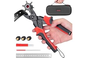 NIFUYOP Belt Hole Puncher for Leather, Hole Punch Tool Kit with Storage Case, Heavy Duty Rotary Punch Plier with 6 Hole Sizes, Belt Puncher for Leather, Watch Bands, Straps, Dog Collars, Shoe, Craft Project