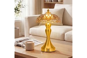 YWYWLED Cordless LED Table Lamp with Glass Shade, 3-Level Brightness & 3 Color Temperatures Touch Control, Rechargeable Porta
