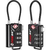 Forge TSA Approved Luggage Locks, TSA Open Alert Cable Lock, Black, 2 Pack | Advanced Lock Core, Large White Numbers, Open Alert, Zinc Alloy Body, Flexible Cable for travel Luggage, Suitcase &amp; Carry-On