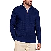 Kallspin Mens Quarter Zip Sweater Wool Blend Cable Knit Pullover Long Sleeve Casual Business Knitwear Fall Winter Top