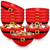 Potchen 12 Pieces Large Christmas Candy Bowl 24oz Santa Belt Bowls Plastic Red Christmas Serving Dishes Gift for Table Centerpiece Decoration Housewarming Winter Party Favor