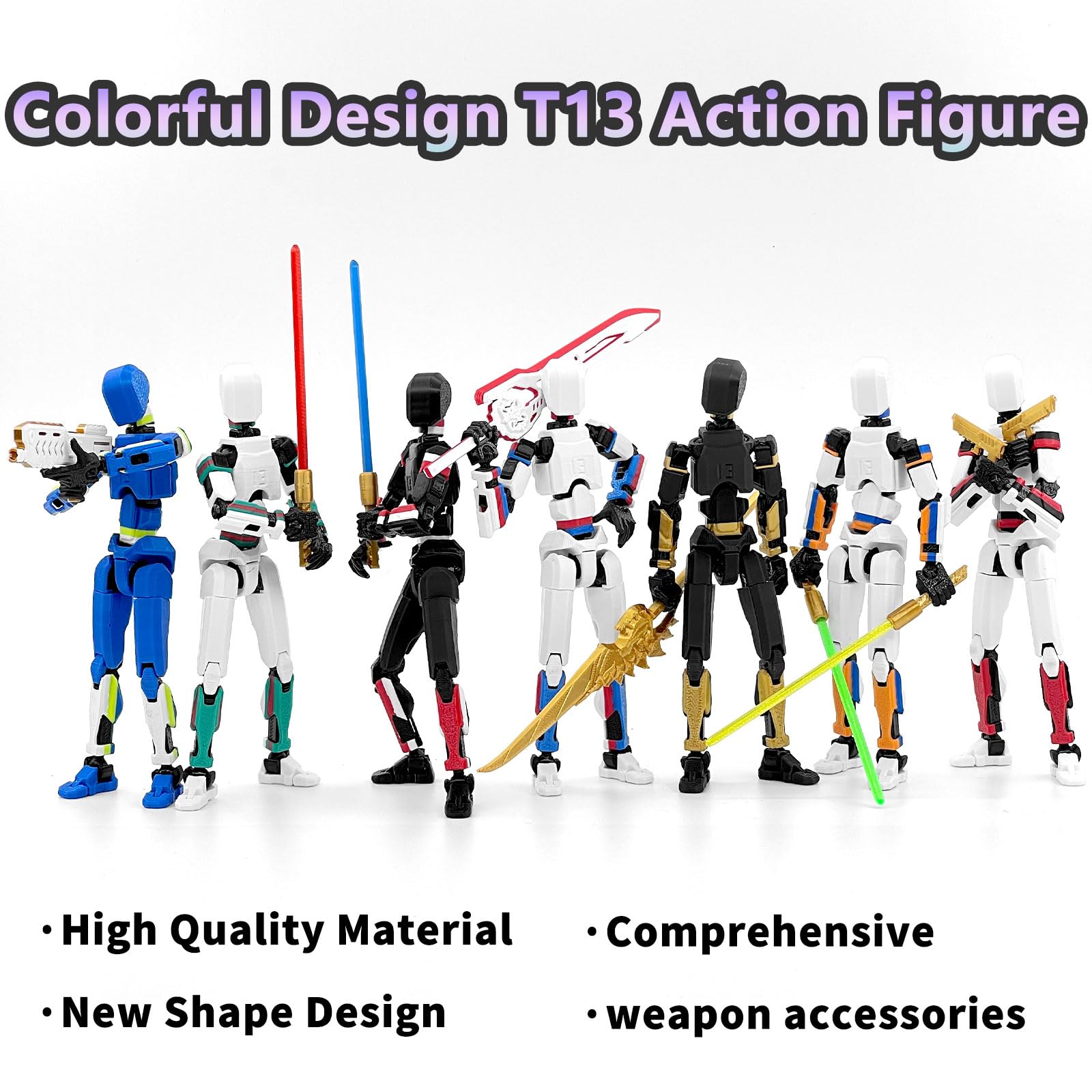 Falandi 5-Pack T13 Action Figure Already Assembled, Multi-Colored Titan 13 Action Figure Set with Laser Saber 3D Printed T 13 Lucky Robo Dummy Nova 13 Action Figures, Figura de acción t13