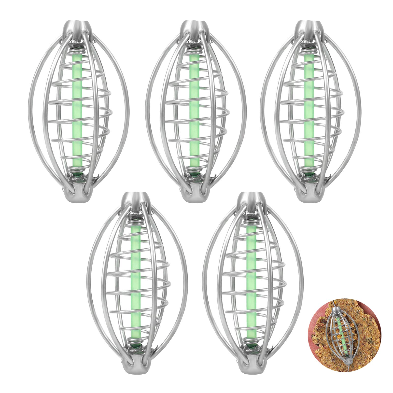 Iyowei 5pc Fishing Bait Cage Holder with Thrower, Coarse Fishing Tackle Accessory for Carp Feeder, 6×3.5cm