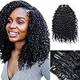 Luwigs Afro Kinky Curly 3B 3C Clip in Hair Extensions for Black Women Real Brazilian Virgin Human Hair Clip Ins Natural Color 7pcs/set (16 inches, 3B 3C Afro Kinky Curly)