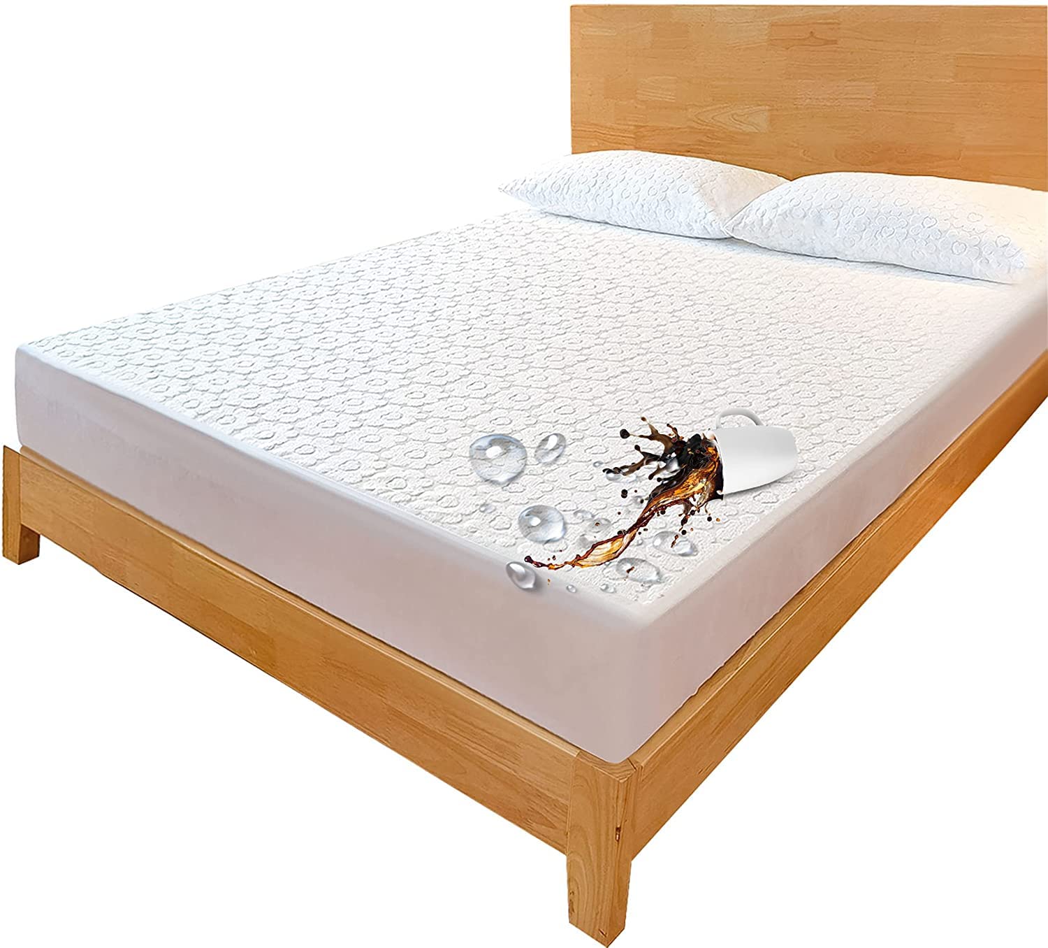 VL 100% Waterproof Single Mattress Protector - Extra Deep Fitted Bed Cover - Machine Washable - Waterproof Bed Sheet Terry Mattress Protector - Super Soft and Breathable (Single-90x190+30 cm)