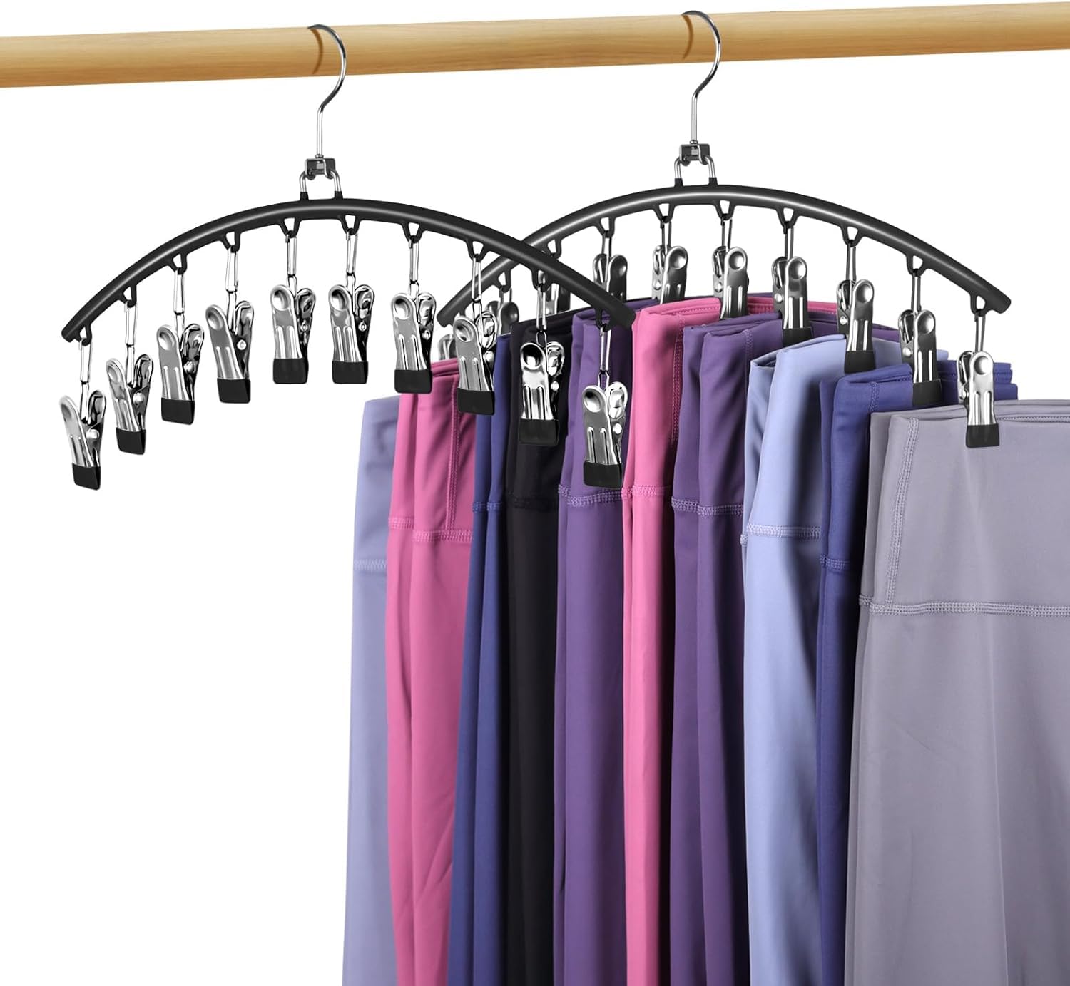 Baoswi 2 Pack Legging Organiser for Closet with 360°Rotation, Hangers Space Saving Hanging Closet Organiser, Metal Yoga Pants Hangers with 10 Clips Holds 20 Leggings, Rubber Coated Closet Organisers — image 1