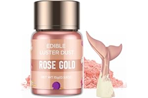 Luster Dust Edible - 15 Grams Food Grade Cake Dust Shimmer Powdered, Cherrysea Powder Luster Dust Food Coloring for Cocktails, Christmas Cookie Decorations, Cake, Drinks, Fondant, Candy - 15g/Bottle (10-Rose Gold)