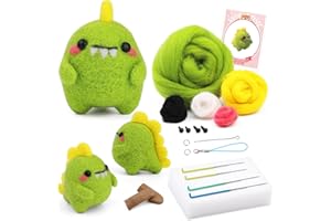 Nitlak Needle Felting Kit, Animal Needle Felting Starter Kit with Wool, Needle Felting Supplies with Foam Mat Instruction Needle Felting Needles for Beginners Adults DIY Craft Project(Dinosaur)