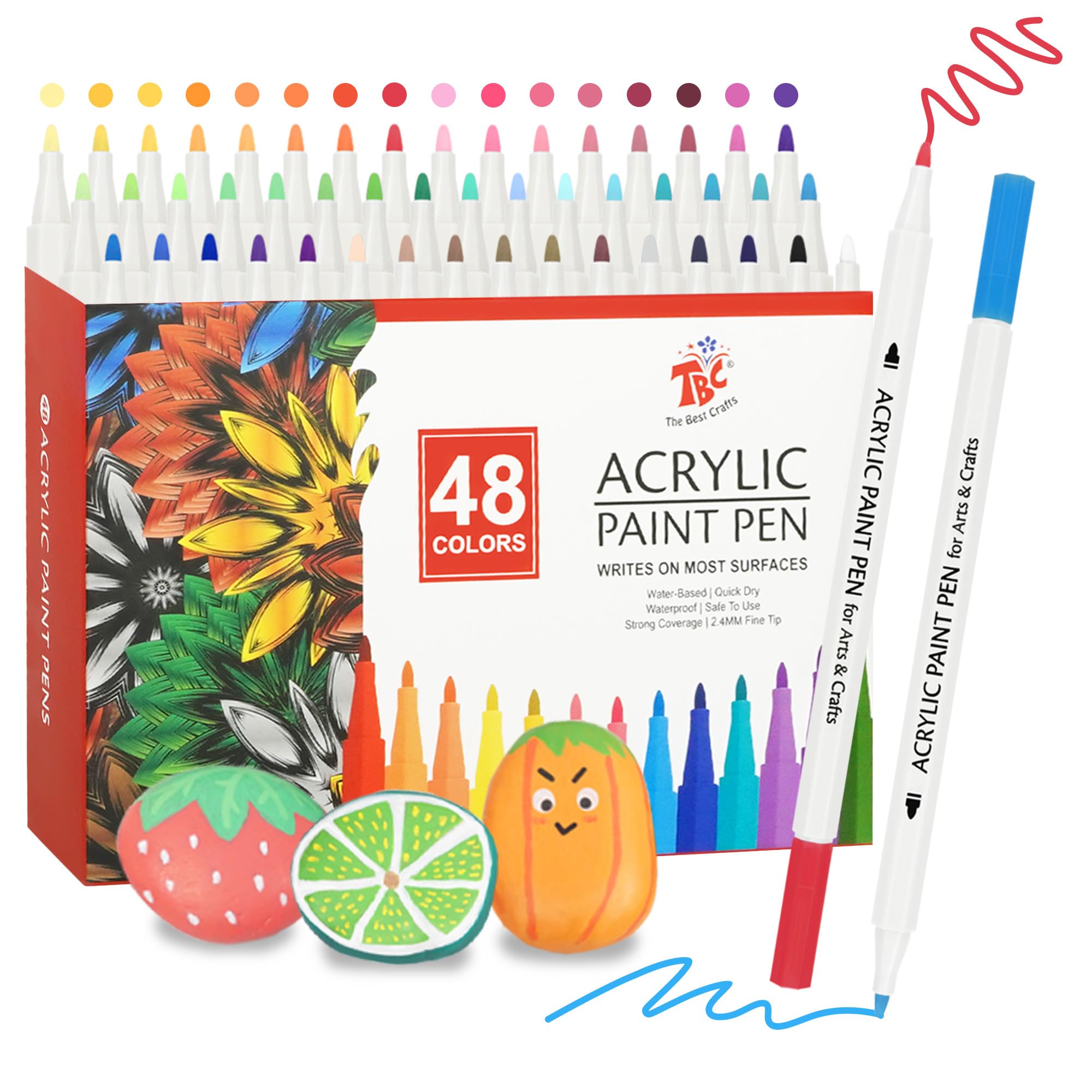 TBC The Best Crafts Acrylic Paint Pen -48 Color waterproof, non-toxic, odorless, suitable for paper, pottery, stones, backpacks, glass, eggs, fabrics, plastics, handicrafts, gift cards Gifts for Kids