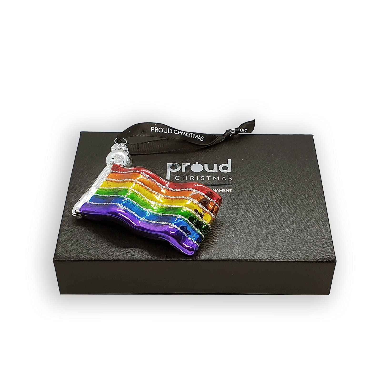 Proud Christmas PC002 Rainbow Flag Glass Ornament with Glitter Glass Rainbow 8x5cm