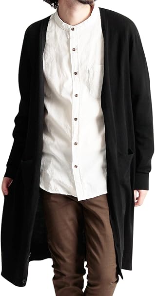 Vネックニット ロング丈 長袖 カーディガン メンズ Mサイズ Amazon