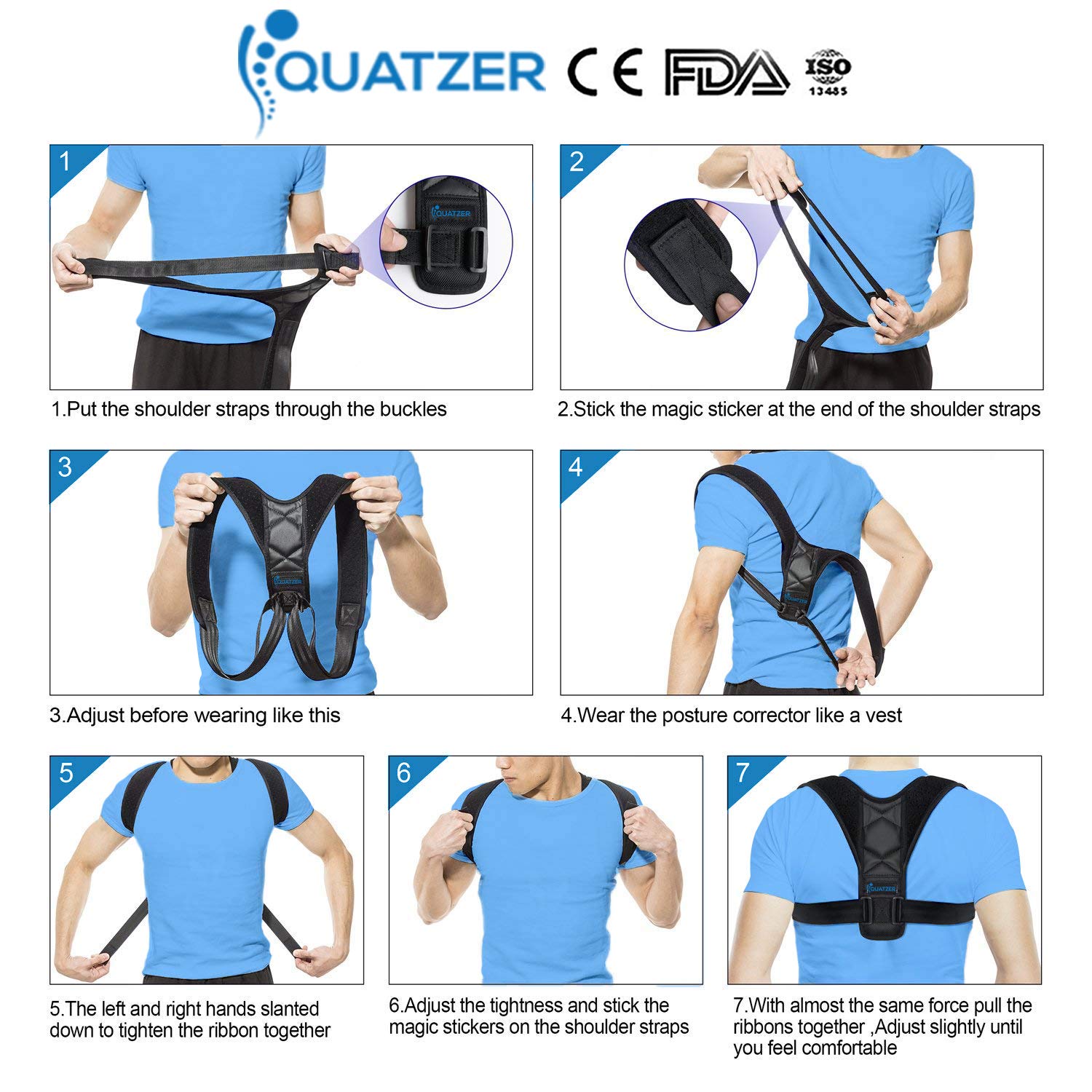 Haltungskorrektur und Rückentrainer für Herren und Frauen - Verstellbare Rückenbandage für gerade Schulterunterstützung - Unterstützung für Wirbelsäule, Nacken - kostenlose Tasche+Ebook+Elastikband